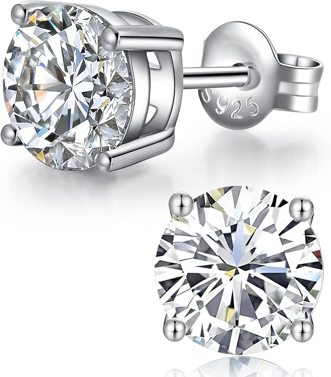 18K White Gold Plated CZ Cubic Zirconia Simulated Diamond Sparkly Round Stud Earrings 925 Sterlin... | Amazon (US)