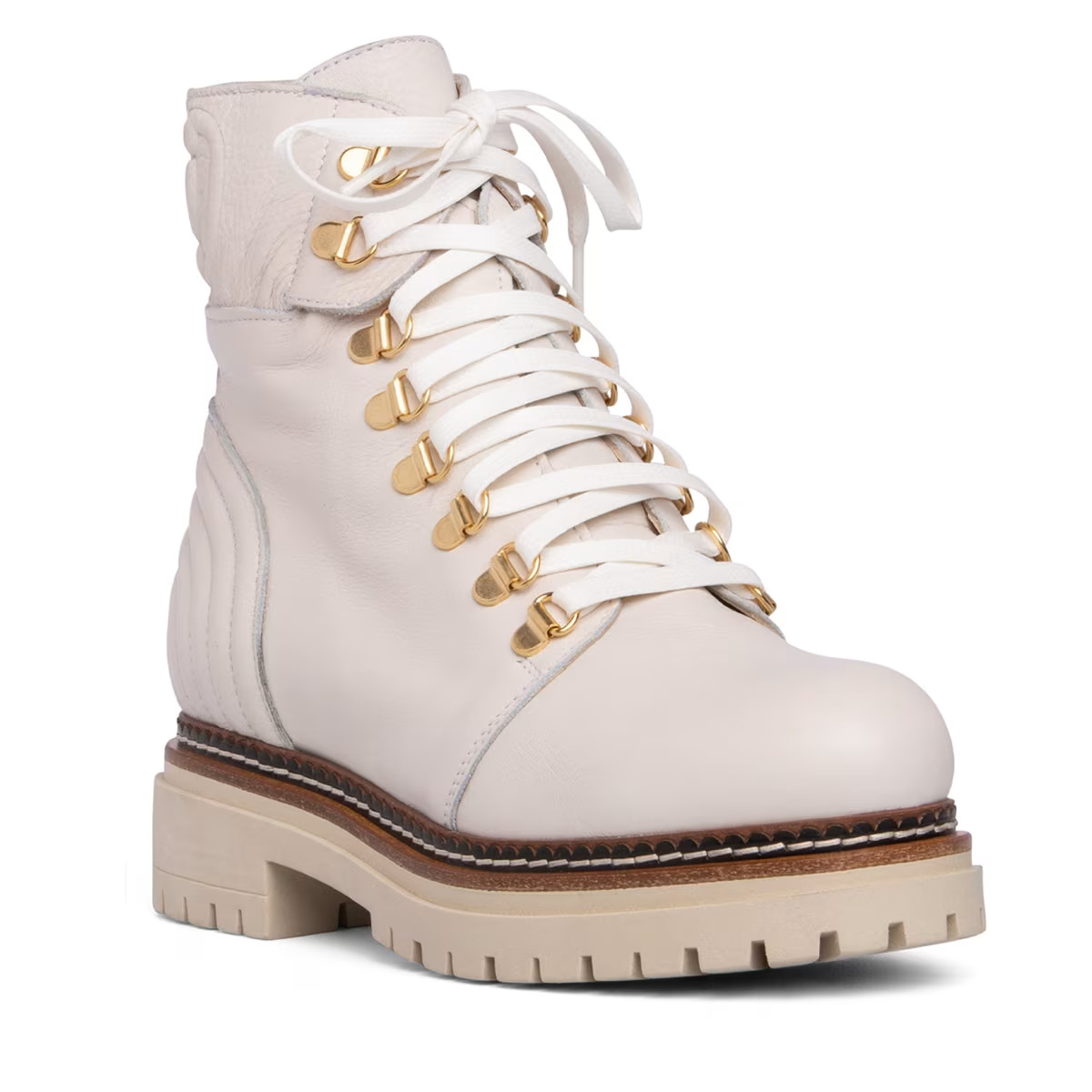 Ronnie Off-White Leather Comfortable Work Hiking Snow Bridal Bootie | Wolf & Badger