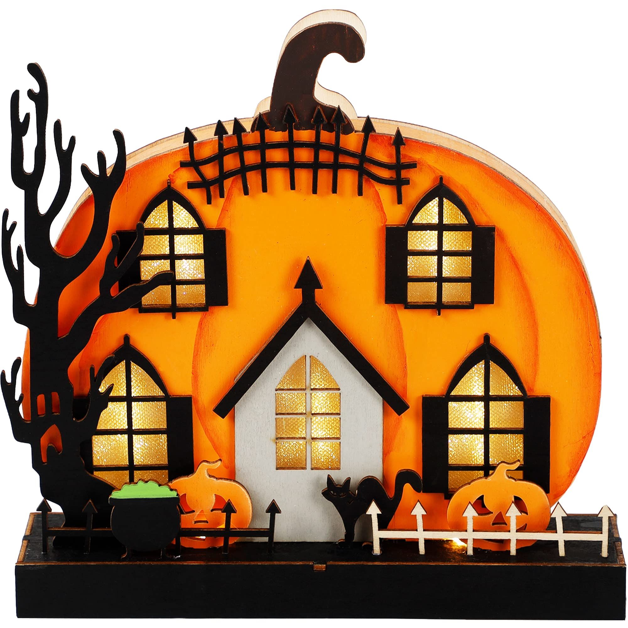 Lulu Home Halloween Tabletop Decoration, Battery Operated Wooden Lighted Halloween Sign Indoor Firep | Amazon (US)