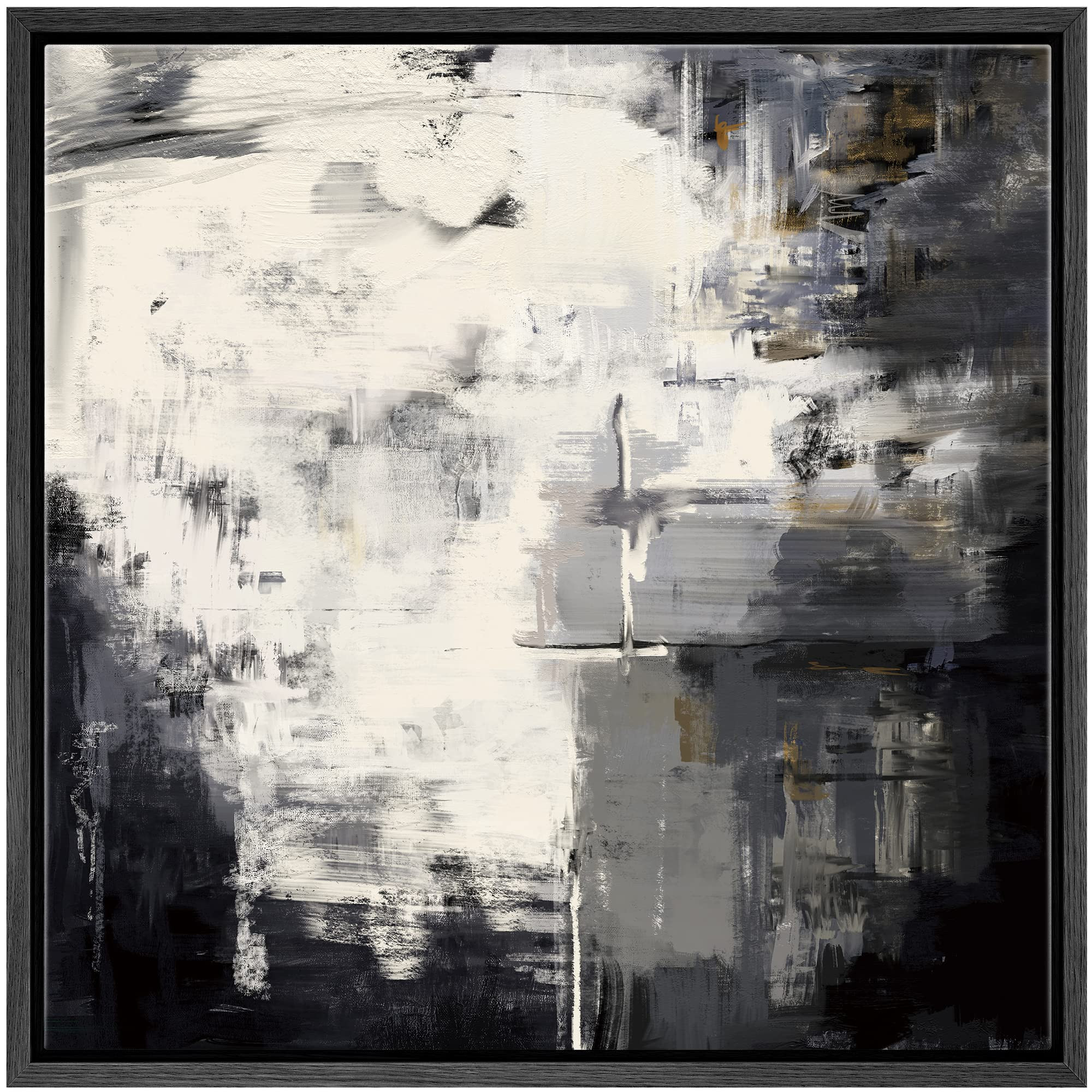 SIGNWIN Framed Canvas Print Wall Art Black, Grey & White Color Paint Blocks Abstract Shapes Illustrations Minimalism Dramatic Multicolor for Living Room, Bedroom, Office - 24"x24" Black | Amazon (US)