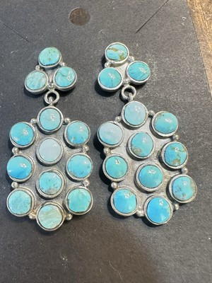 Native American  Navajo Sterling Silver Turquoise Cluster Post earrings H: 1.75” | eBay US