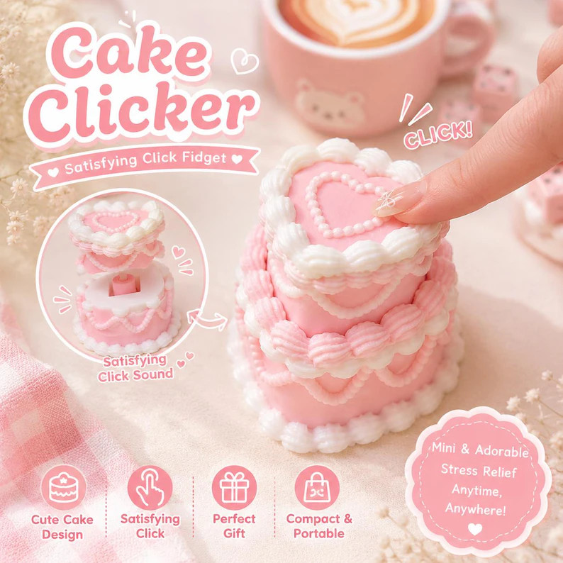 Heart Cake Clicker Fidget Toy | Pastel ASMR Desk Toy | Optional Keyring | Etsy (Global)