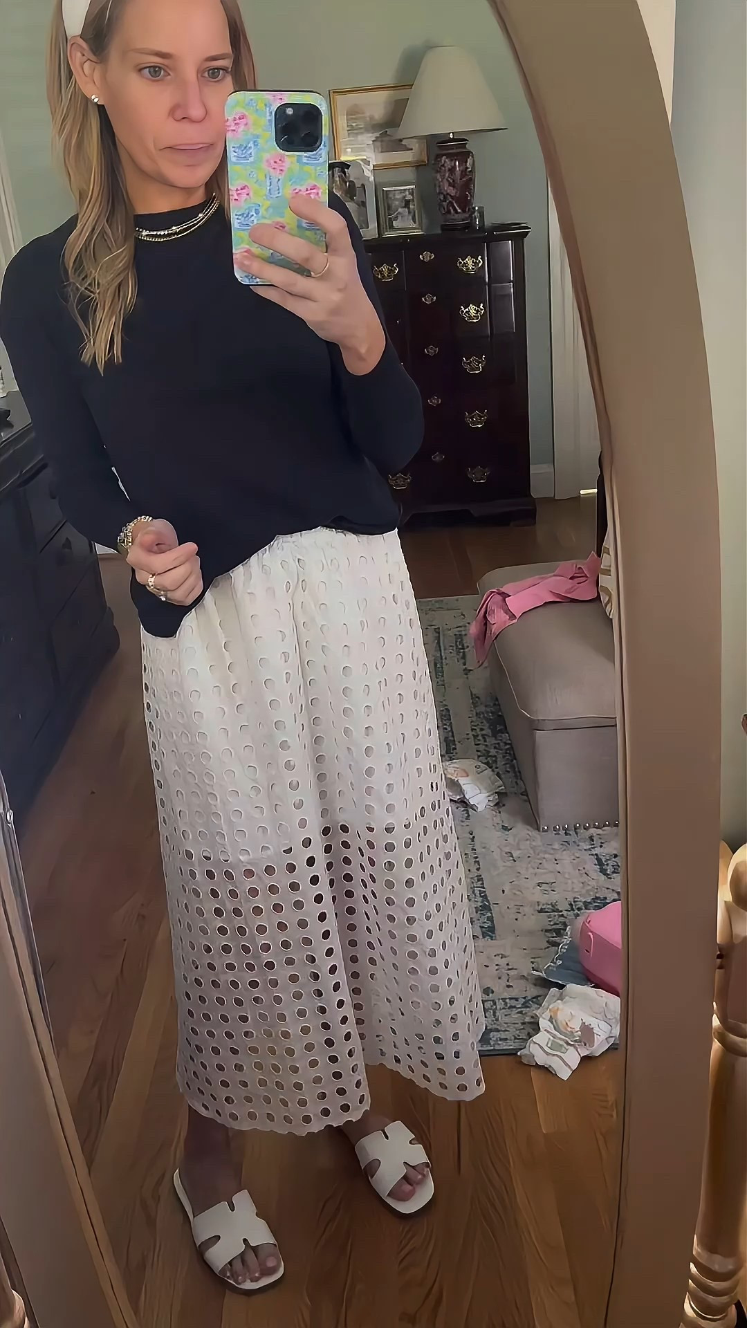 Code PEPPYEBEL for 10% off Melinda Maria Jewelry
Classic meets coastal in this timeless outfit combo! This eyelet midi skirt is a Tuckernuck lookalike find and such a warm-weather staple—airy, feminine, and perfect for dressing up or down. I paired it with a navy long sleeve lightweight sweater for a preppy contrast and added my Melinda Maria layered gold necklaces for a pop of polish. Styled with comfy white slide sandals, a textured white headband, and dainty gold & diamond-inspired accessories to keep things fresh and bright!

Perfect for brunch, church, or coastal getaways.

✨ Skirt: Tuckernuck lookalike eyelet midi
✨ Top: Lightweight navy sweater
✨ Jewelry: Melinda Maria layered gold necklaces, tennis bracelet stack & watch – code PREPPYREBEL
✨ Headband: Textured white twist
✨ Shoes: White slide sandals

#PreppyStyle #TuckernuckLookalike #EyeletSkirt #SummerStyle #NavyAndWhite #MelindaMariaJewelry #ClassicStyle #OOTD #LTKStyle #CoastalPrep

#LTKOver40 #LTKFindsUnder50 #LTKFindsUnder100