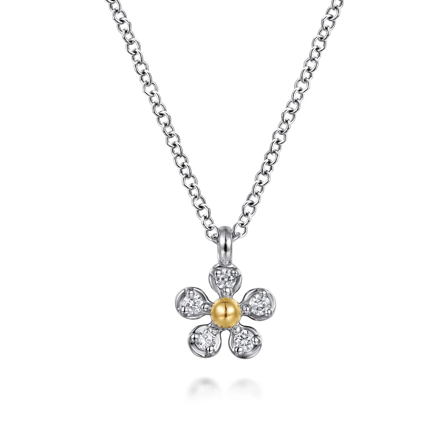 14K Yellow Gold   925 Sterling Silver Diamond Flower Pendant Necklace | Gabriel & Co. Fine Jewelry And Bridal