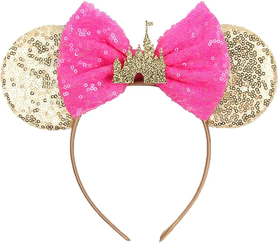 Sequin Minnie Ears Headband,Rose Gold Mouse Ears, Pink Bow Headband, Sparkle Rose Gold Classic Re... | Amazon (US)