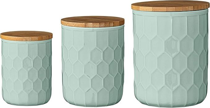Bloomingville Set of 3 Mint Green Canisters with Bamboo Lids | Amazon (US)