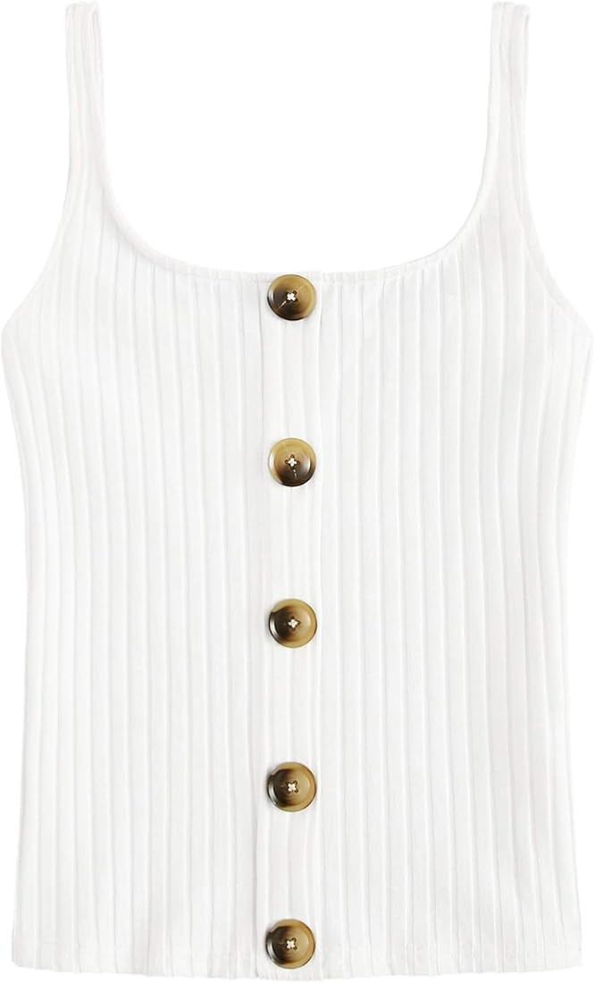 Women's Sleeveless Vest Button Front Crop Tank Top Ribbed Knit Belly Shirt | Amazon (US)