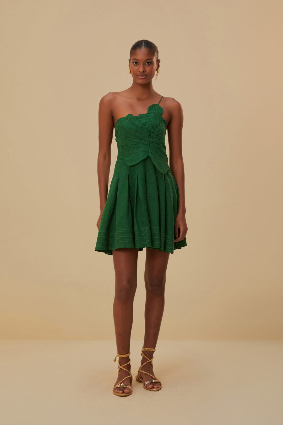 Green One Shoulder Lea Mini Dress | FarmRio (US)