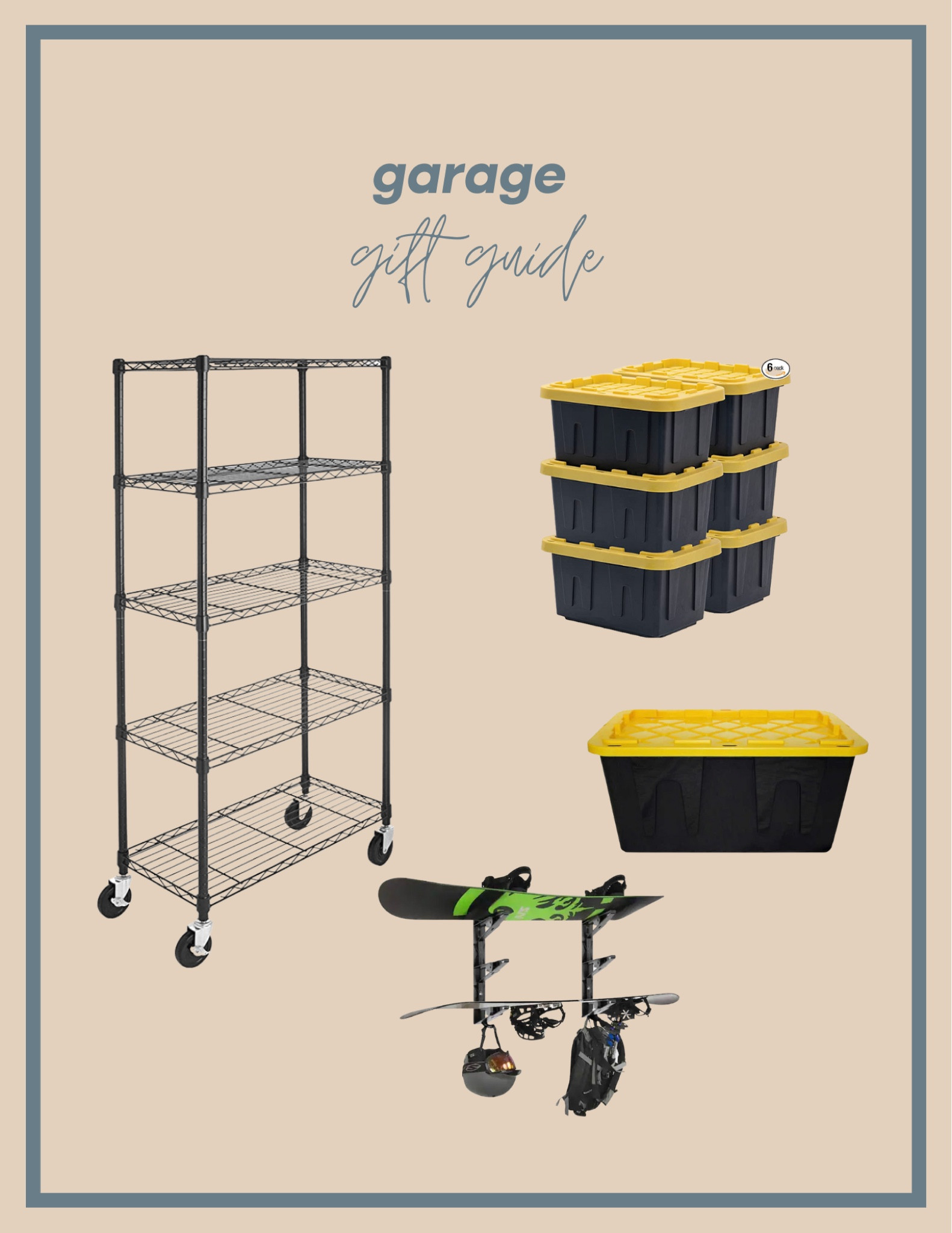 Garage Gift Guide: mix and match the size bins on the rack to fit your needs. Store boards and skis on the board racks!

#LTKGiftGuide #LTKHoliday #LTKhome