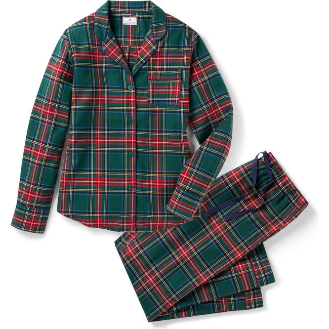 Petite Plume | Women's Brushed Twill Pajama in Kensington Tartan (Green, Size 2X) | Maisonette | Maisonette