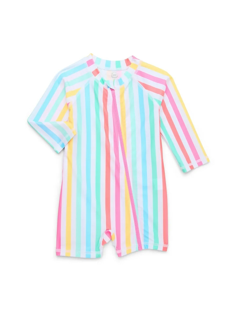 Wonder Nation Baby One-Piece Rash Guard Swimsuit, Sizes 0/3M-12M - Walmart.com | Walmart (US)