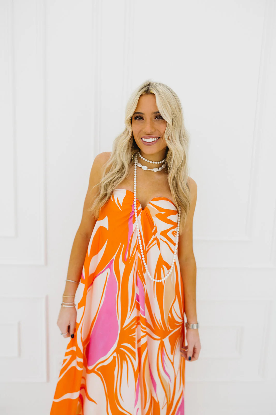Jovie Dress - Orange/Cream Multi | Triple Threads