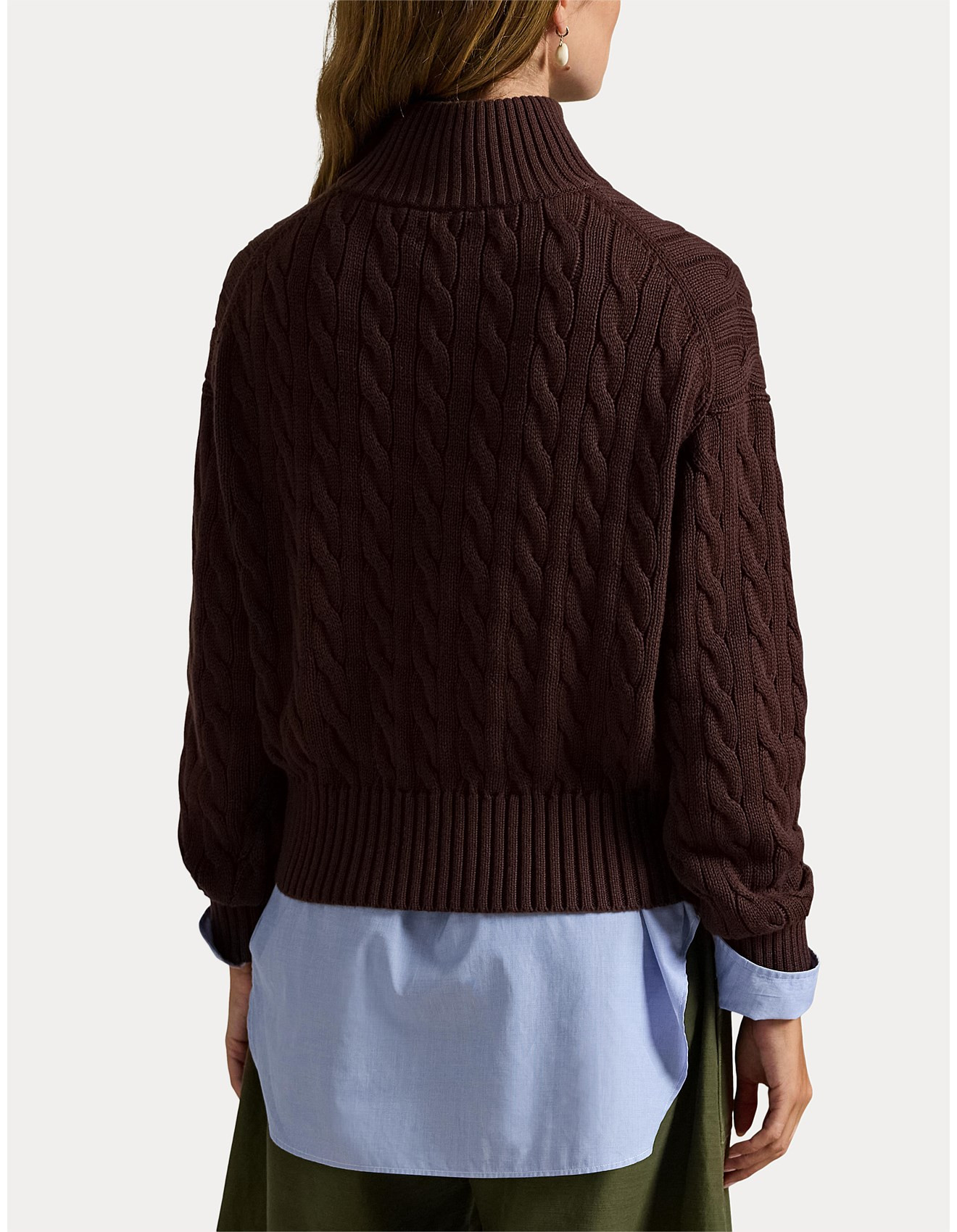 CABLE-KNIT COTTON QUARTER-ZIP SWEATER | David Jones (Australia & New Zealand)