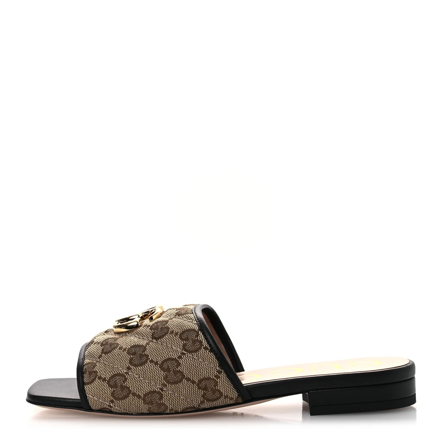 Monogram Matelasse Diagonal GG Marmont Flat Slide Sandals 35 Beige Ebony Black | FASHIONPHILE (US)