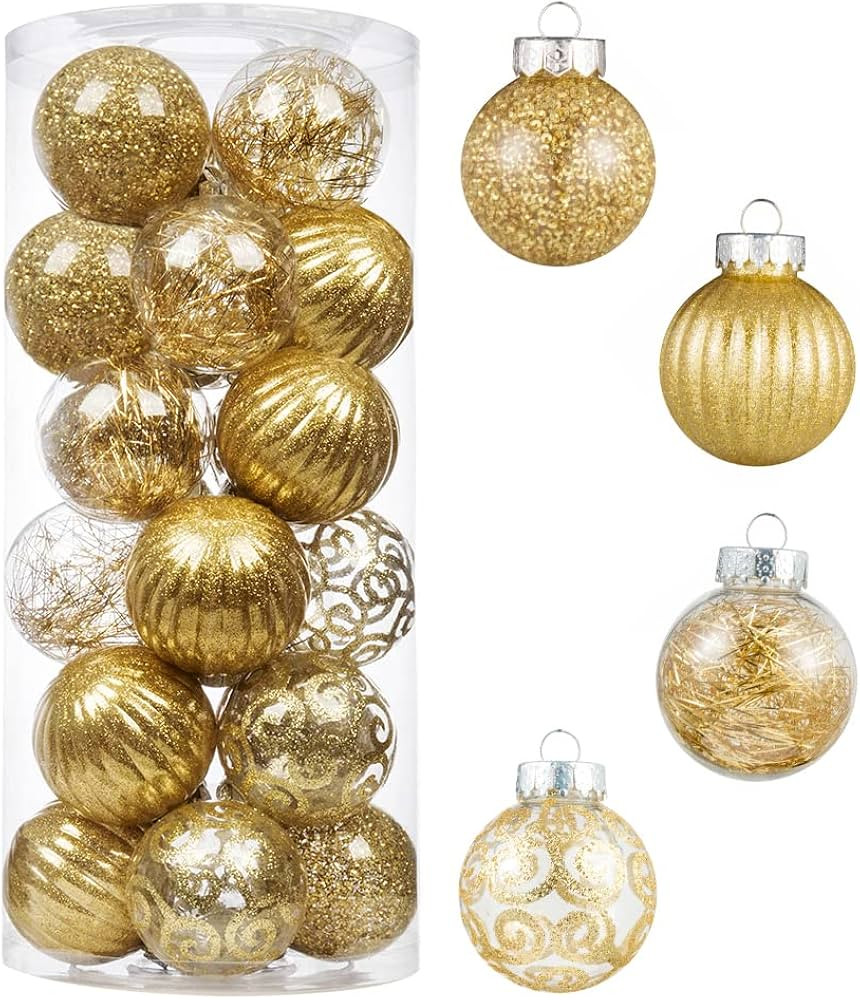 XmasExp Christmas Tree Ball Ornaments Decoration - Gold Basic Ball Shatterproof Stuffed Delicate ... | Amazon (US)