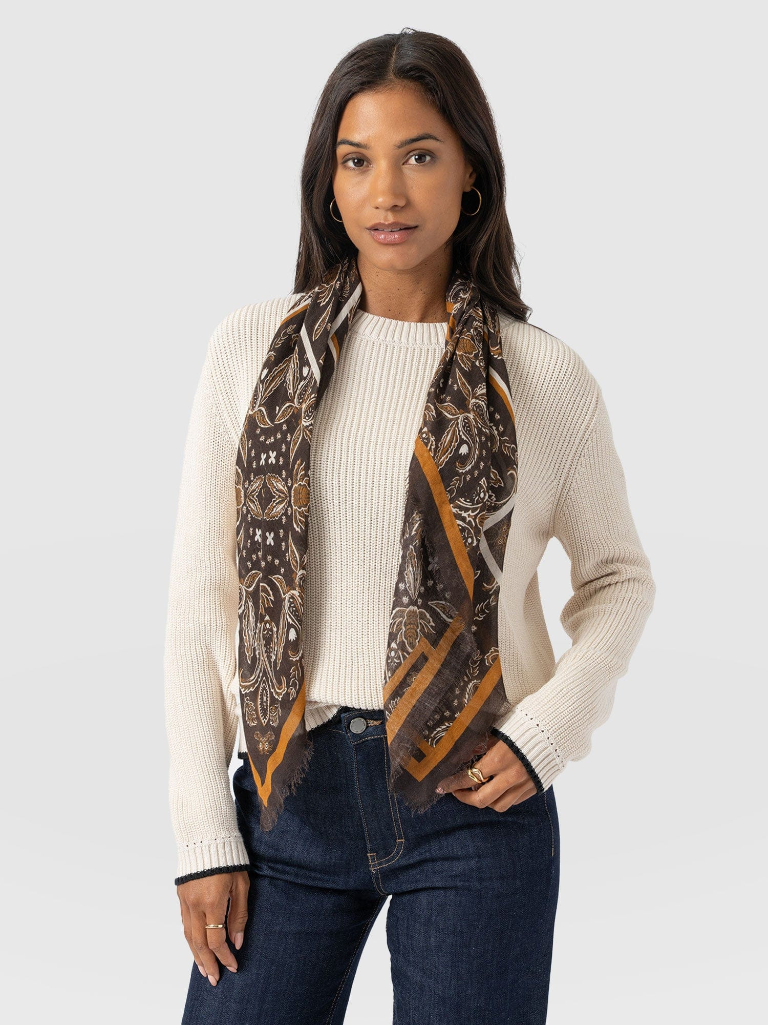 Wren Paisley Scarf - Brown | Saint + Sofia
