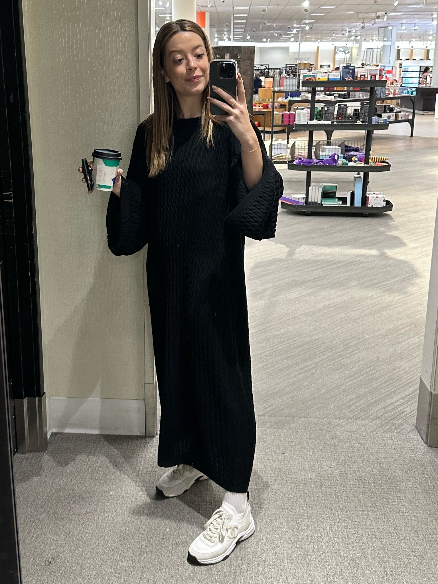 In love with long sweater dresses like this Toteme Cable Knit one. It’s SO easy to throw on when you’re in a styling rut, super chic, and very cozy. Paired it with my chanel runners to make it more casual and cool.

#LTKstyletip