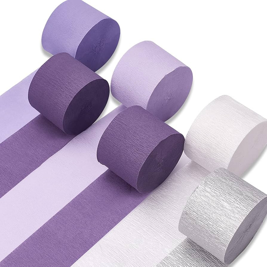 PartyWoo Crepe Paper Streamers 6 Rolls 492ft, Pack of Metallic Silver, Light Purple, Lilac, Laven... | Amazon (US)