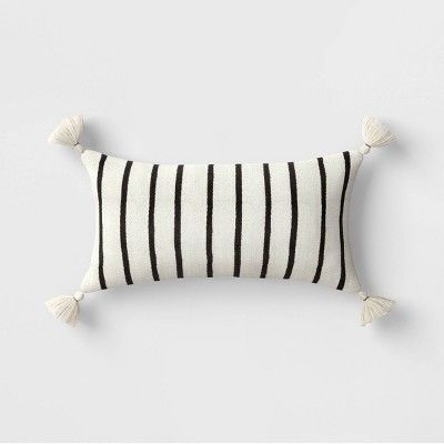 Woven Stripes Lumbar Outdoor Throw Pillow Black/Cream - Threshold™ | Target