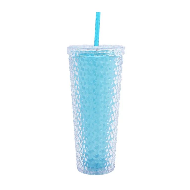 Mainstays 26-Ounce Acrylic Color Changing Textured Tumbler with Straw, Teal | Walmart (US)