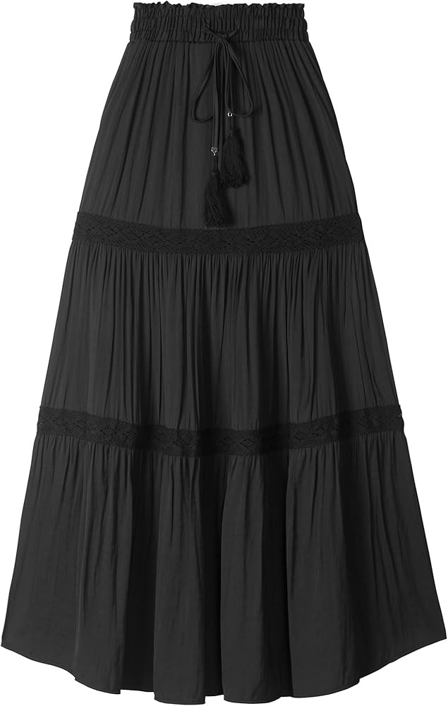 Women's Elastic High Waist Pleated Maxi Skirts Boho Summer Tiered Drawstring Skirt Bohemian Long ... | Amazon (US)