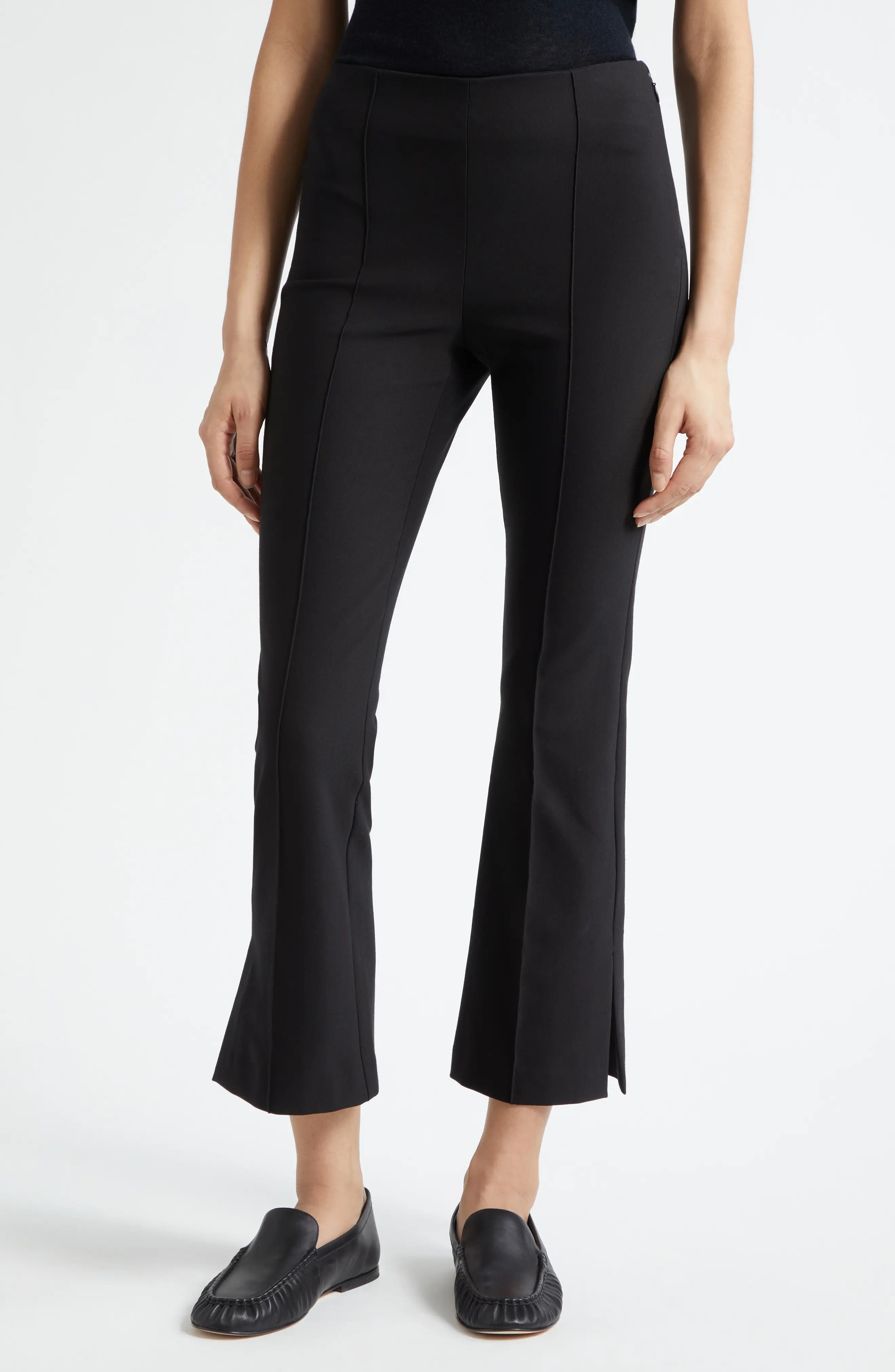 Vince Mid Rise Crop Flare Pants with Side Split Hem in Black at Nordstrom, Size Medium | Nordstrom