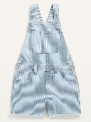 Railroad-Stripe Frayed-Hem Jean Shortalls for Girls | Old Navy (US)