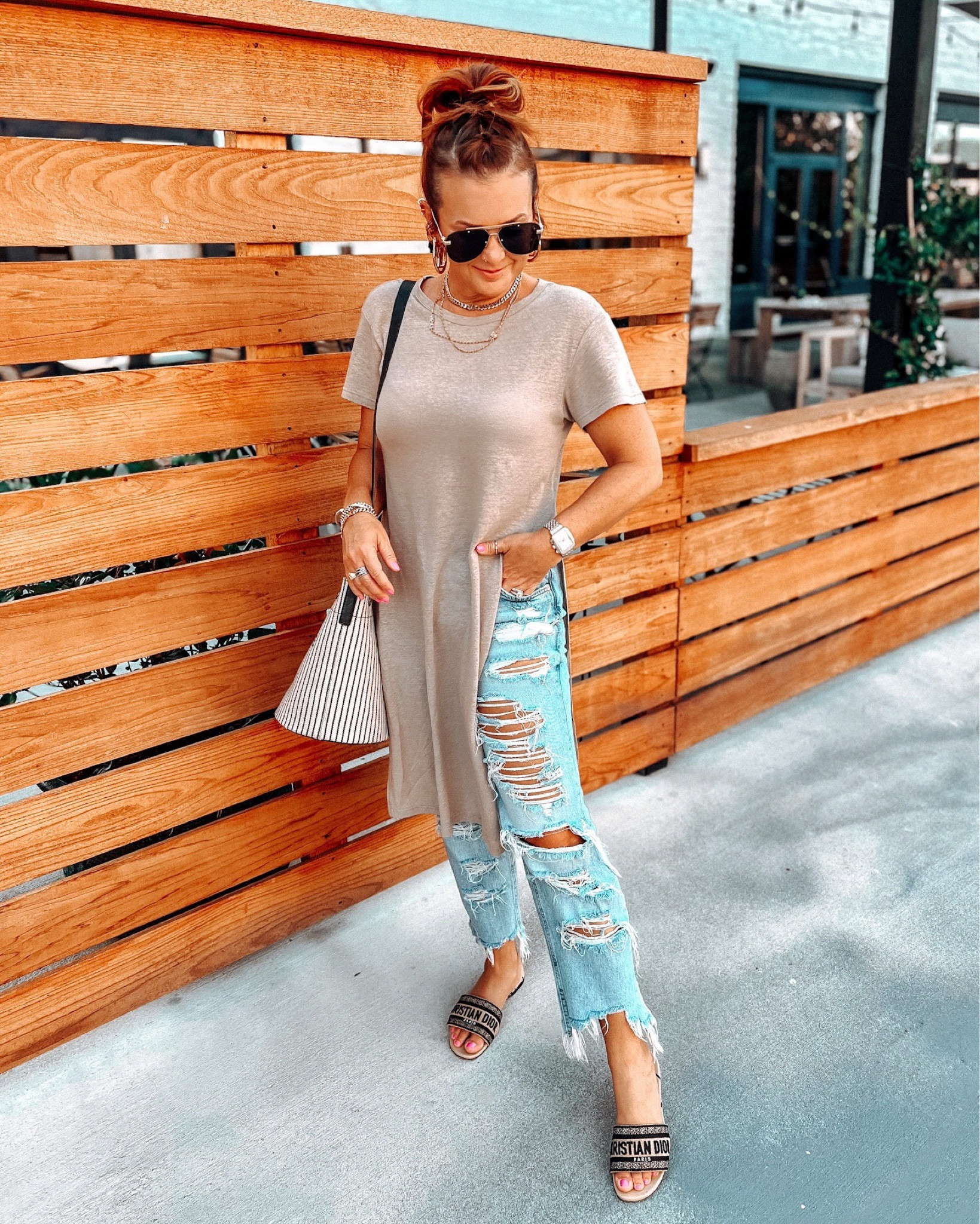 My maxi tee is from VICI and I’M IN LOVE. So many ways you can style this one. You can always save 20% on your orders with 𝗗𝗥𝗘𝗦𝗦𝗘𝗗.𝗜𝗡.𝗗𝗘𝗟𝗜𝗚𝗛𝗧 🖤 #viciambassador — jeans are Free People but out of stock.

#LTKitbag #LTKunder100