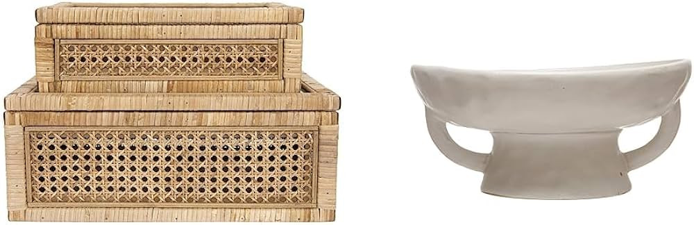Creative Co-Op Modern Decorative Woven Rattan and Wood Display Boxes Bundle (Set of 2 Sizes) Ston... | Amazon (US)
