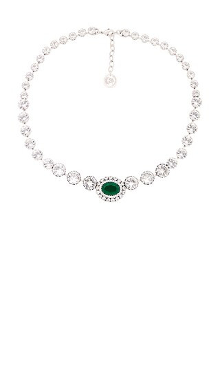 Short Crystal Chain With Oval Cluster in Green, Crystal, & Silver | Revolve Clothing (Global)