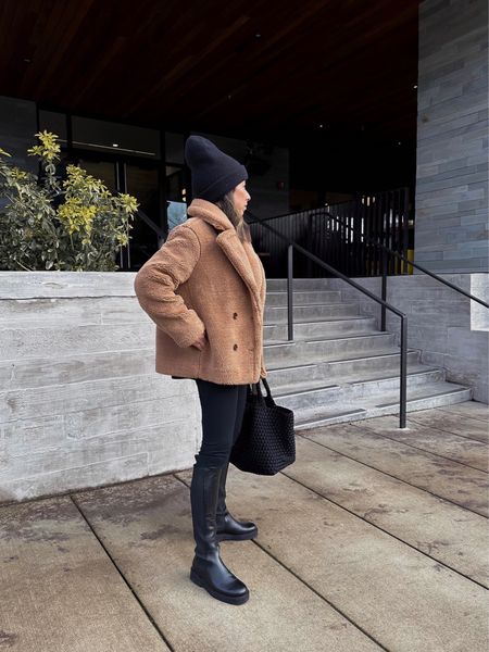 Winter outfit ideas. Brown teddy coat. Brown Sherpa jacket. Petite-friendly tall black boots  

Coat - Banana Republic factory petite xs 
Leggings - Zella xs
Boots - Staud 5.5 
Tote - Naghedi medium 
Beanie - j.Crew 

Petite style, tonal style, neutral outfit, capsule wardrobe, minimal Style, street style outfits


#LTKitbag #LTKshoecrush #LTKunder100