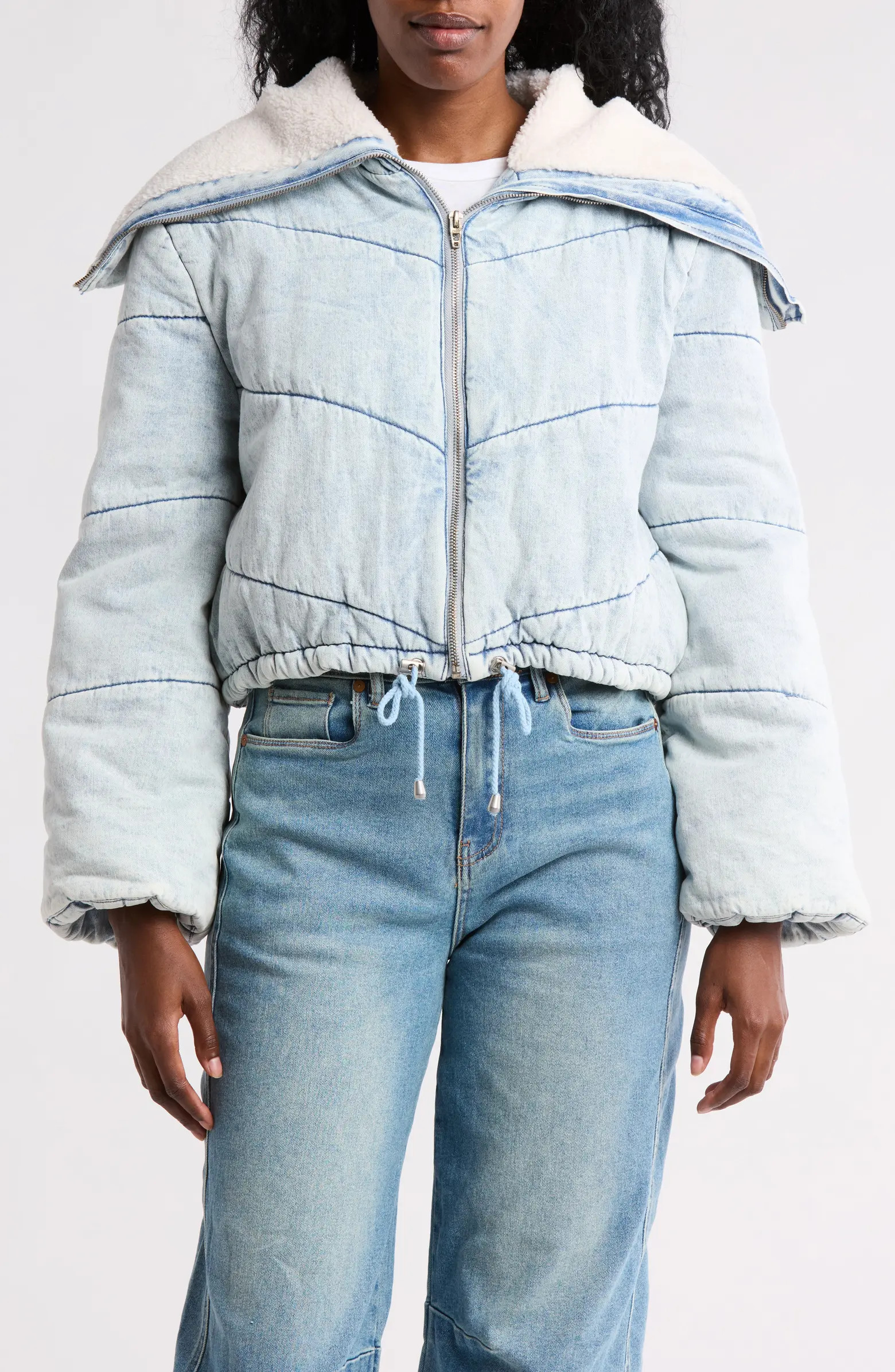 All Ears Denim Puffer Jacket with Faux-Shearling Trim | Nordstrom Rack