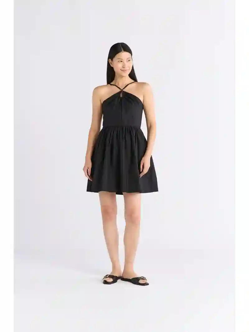 Free Assembly Women's Sleeveless Halter Fit and Flare Cotton Mini Dress, XS-XXL - Walmart.com | Walmart (US)