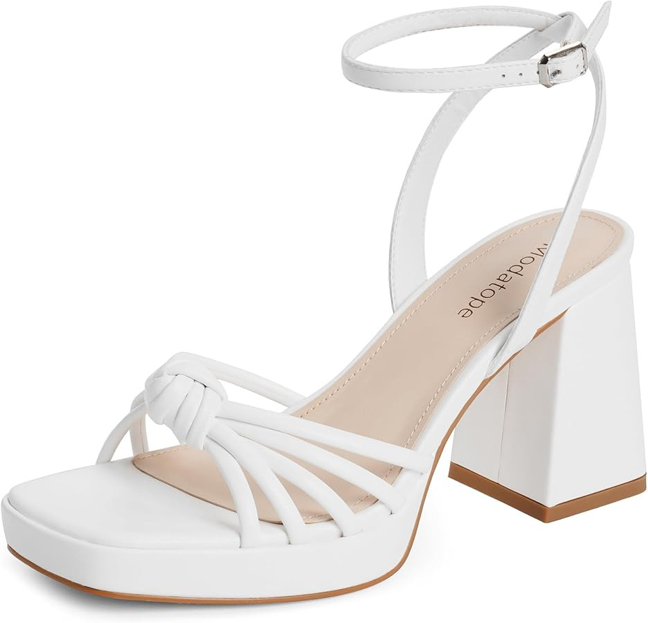 Modatope Platform Bow Sandals for Women Chunky Heel Strappy Platform Heels Square Open Toe Heeled... | Amazon (US)