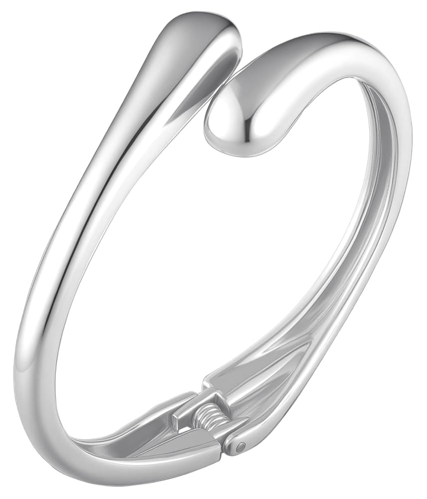 Gold/Silver Polished Chunky Bangle Bracelet for Women, Wide Twisted Cuff Hinged Bangle Waterdrop ... | Amazon (US)