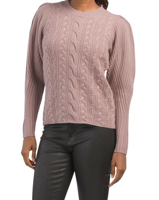 Cashmere Puff Sleeve Cable Knit Sweater | TJ Maxx