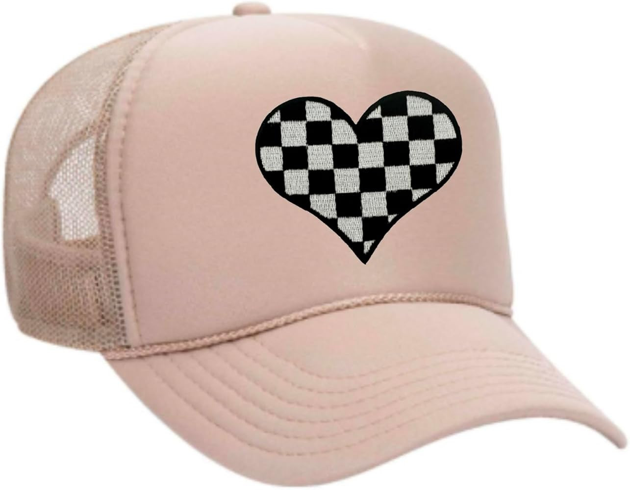 Checkered Heart Patch Trucker Hat - Black/White | Amazon (US)
