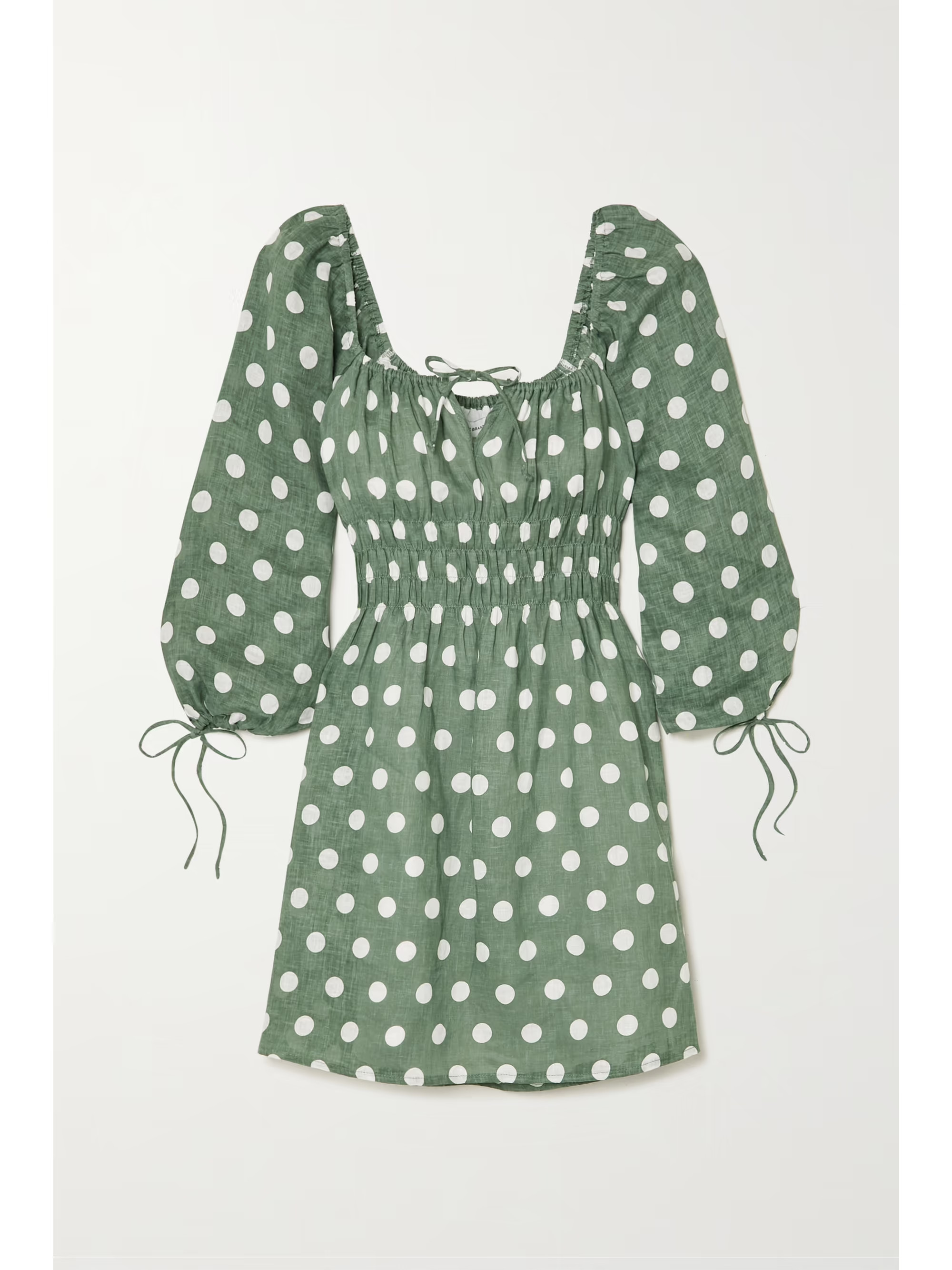 + NET SUSTAIN Armina shirred polka-dot linen mini dress | NET-A-PORTER (US)