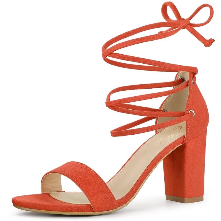 Unique Bargains Women's Summer Strappy Lace Up Chunky High Heeled Sandals | Walmart (US)