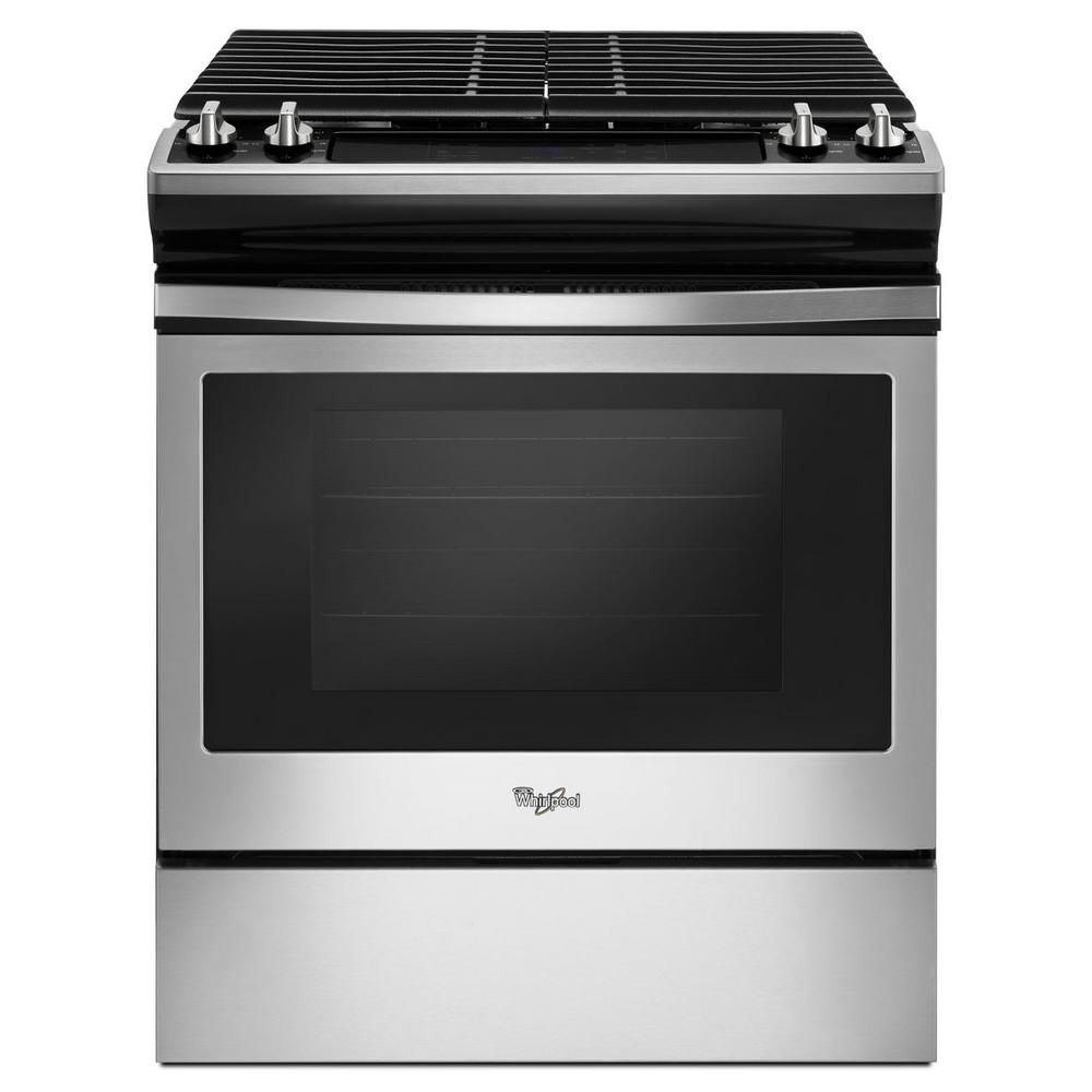 Whirlpool 5.0 cu. ft. Slide-In Gas Range in Stainless Steel, Silver | The Home Depot