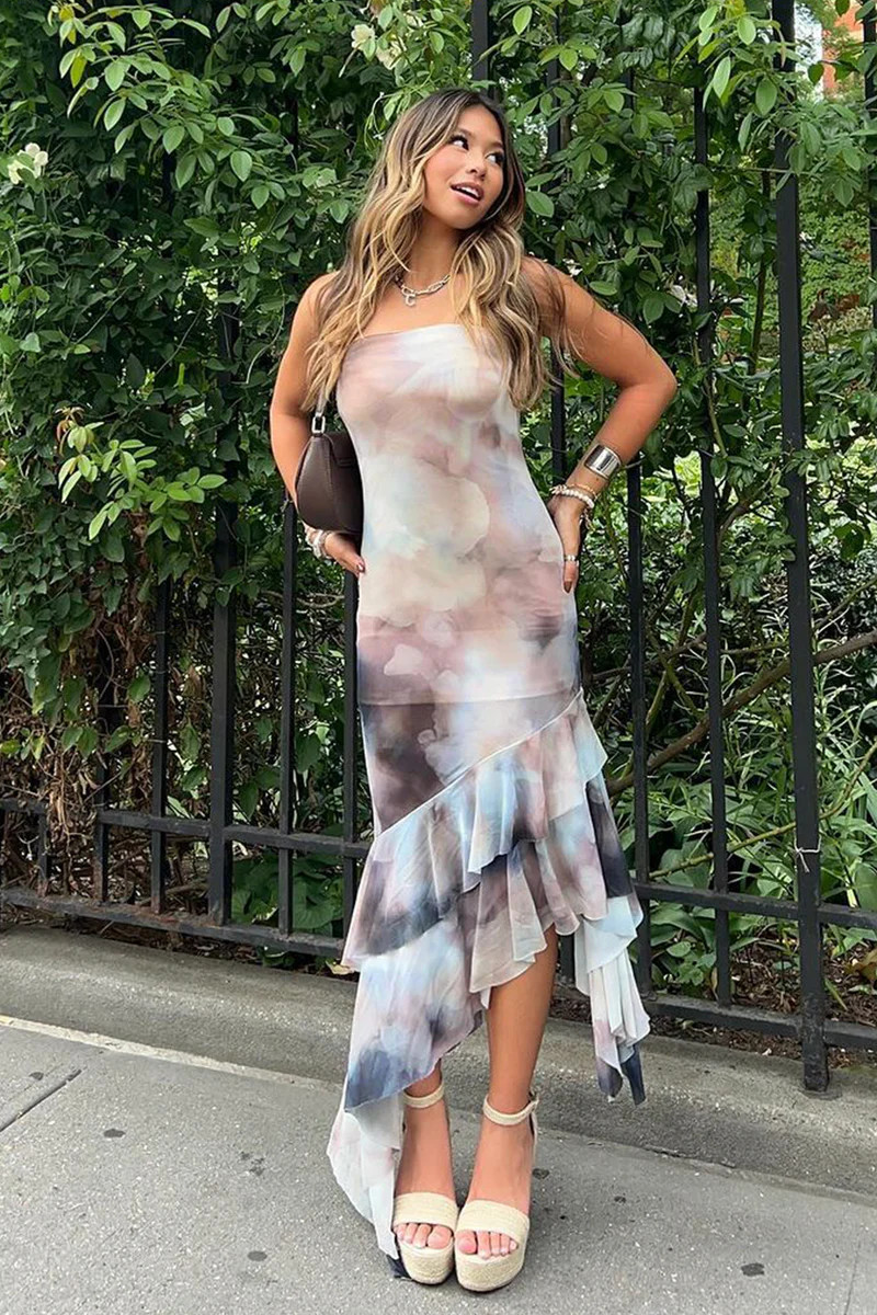 Dusk Strapless Mesh Midi Dress | 12th Tribe