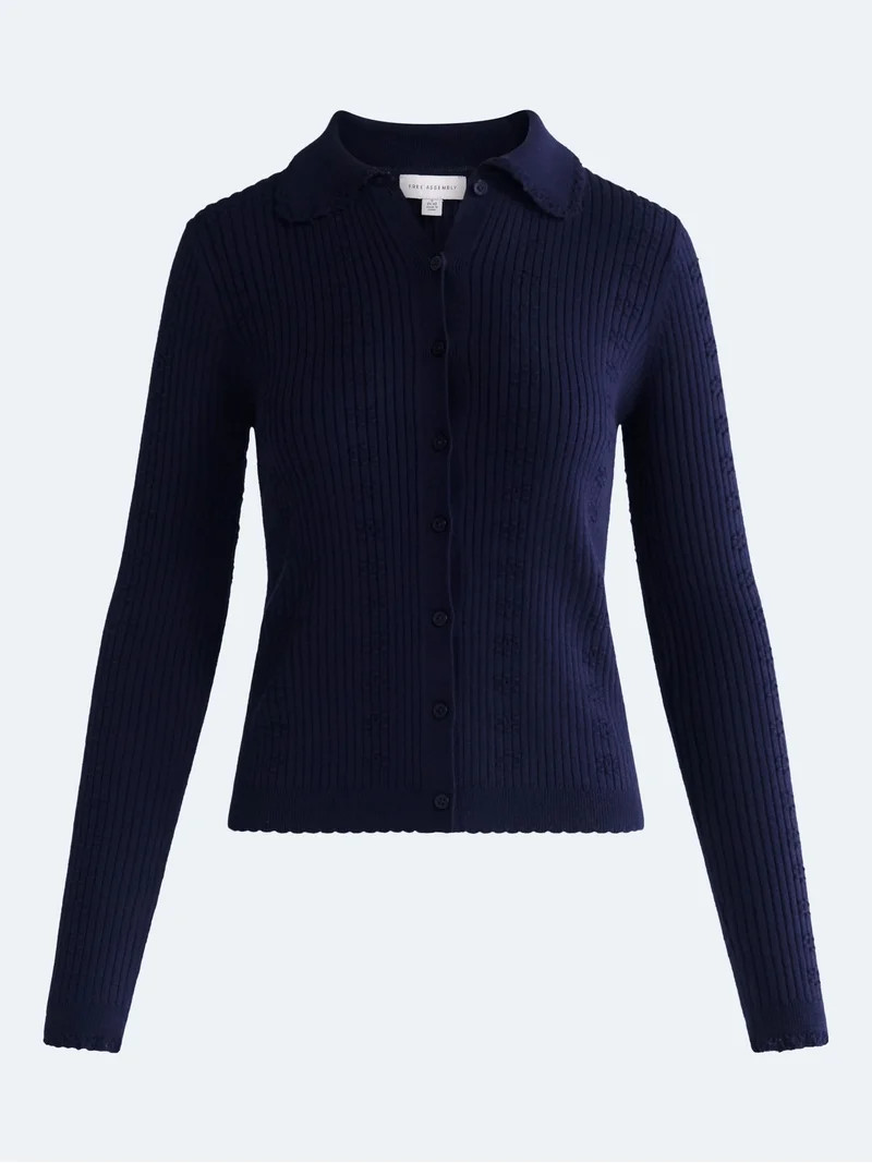 Free Assembly Women's and Women's Plus Pointelle Trim Cardigan Sweater, Lightweight, Sizes XS-4X | Walmart (US)