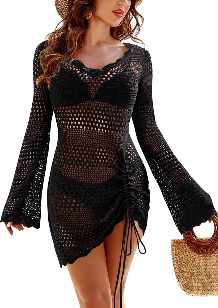 Blooming Jelly Womens Swimsuit Coverup Crochet Swim Bathing Suit Cover Ups Backless Swimwear Beac... | Amazon (US)