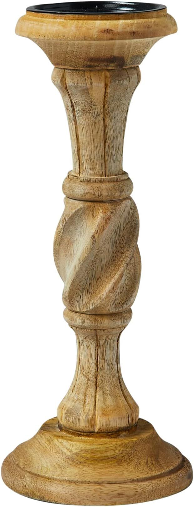 Creative Co-Op Handcarved Wood, Natural Pillar Candle Holder | Amazon (US)