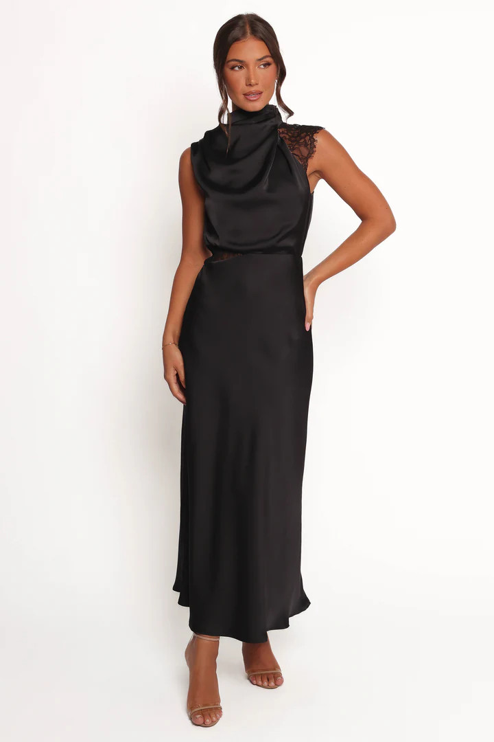 Anabelle Halter Neck Lace Maxi Dress - Black | Petal & Pup (US)