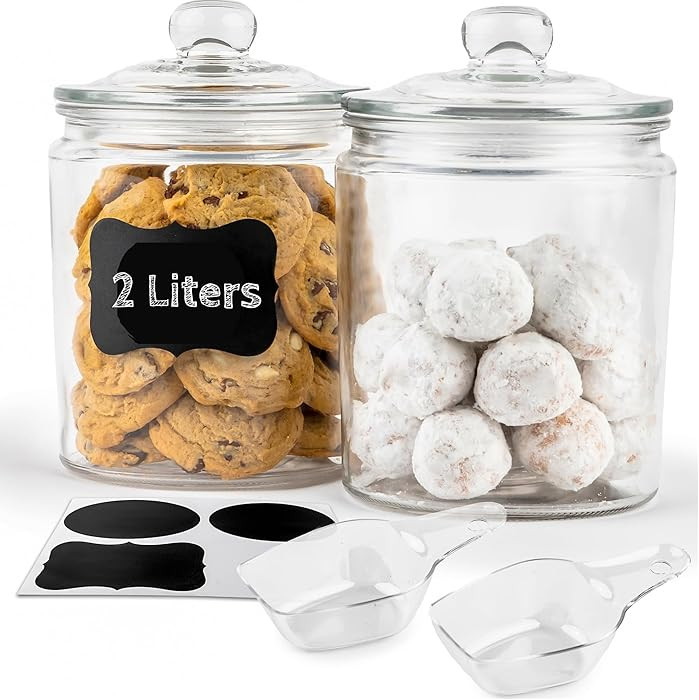 KooK Glass Storage Containers with Lids, 1/2 Gallon, Set of 2, Glass Kitchen Jars, Food & Cookie ... | Amazon (US)
