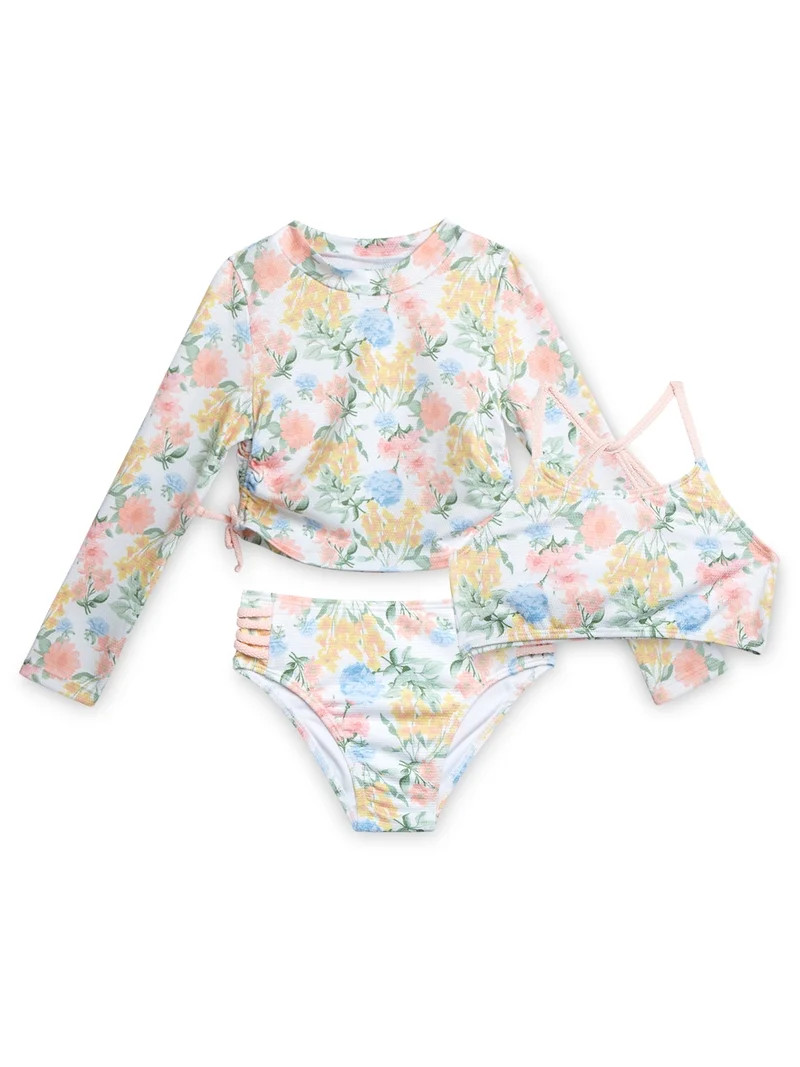 Jessica Simpson Girls' Three-piece Bikini Swimsuit Set with Rashguard, Sizes 4-16 | Walmart (US)