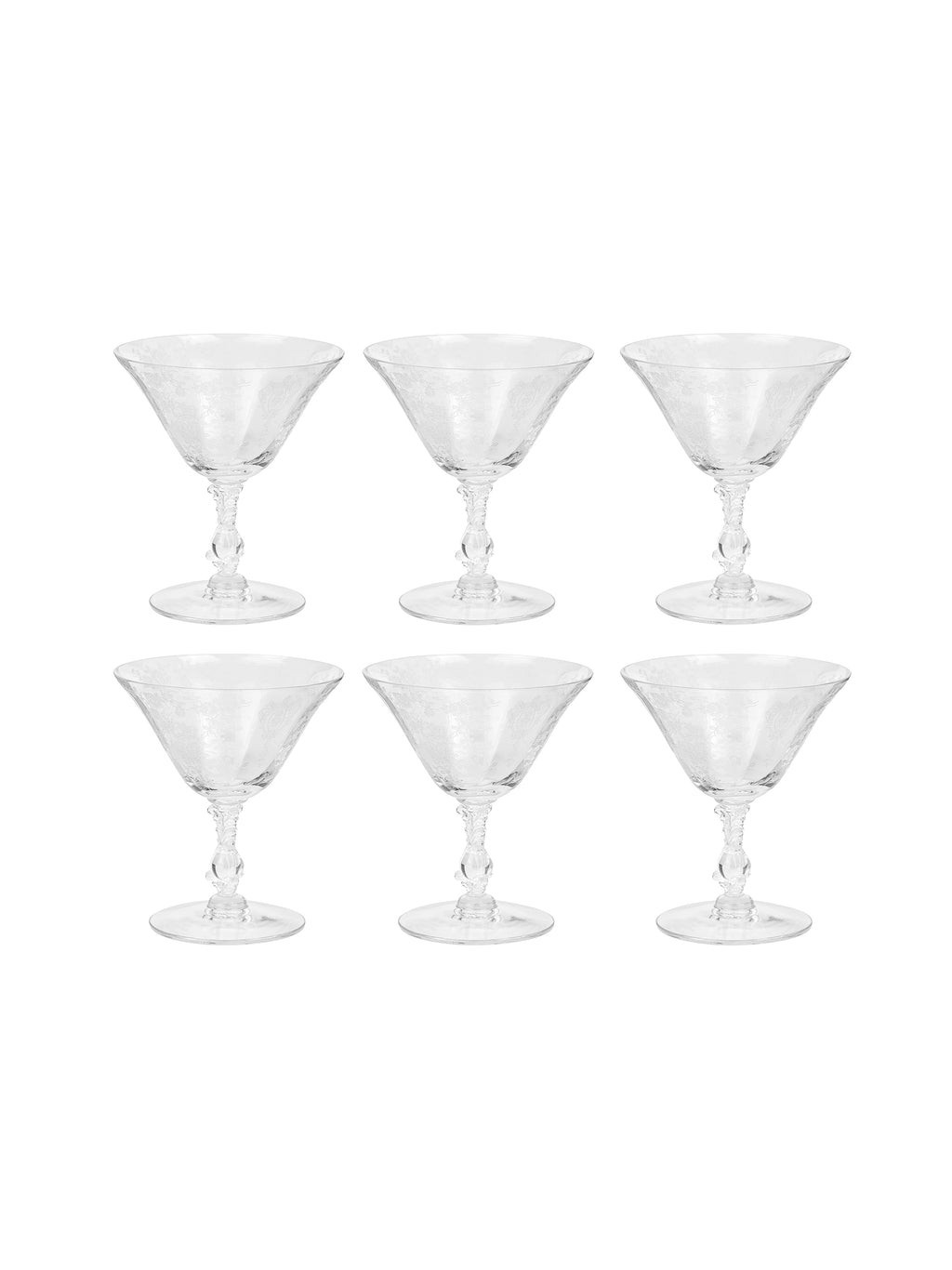 Vintage 1930s Rose Point Cambridge Etched Champagne Glasses | Weston Table
