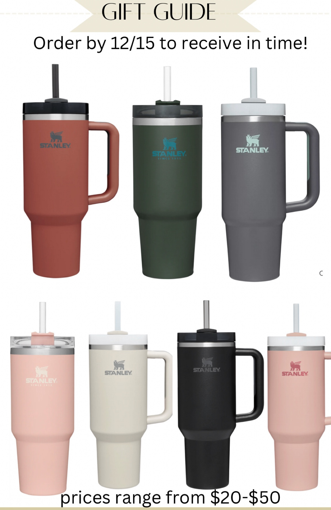 These Stanley mugs and tumblers make the absolute best gifts. Priced as low as $20 and order by Thursday to arrive on time. Awesome gift to stay hydrated for the new year as well￼

#LTKSeasonal #LTKGiftGuide #LTKfamily