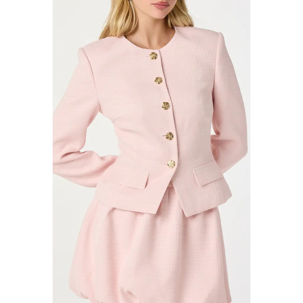 ASTR the Label Tweed Fitted Blazer in Pink at Nordstrom, Size Small | Nordstrom